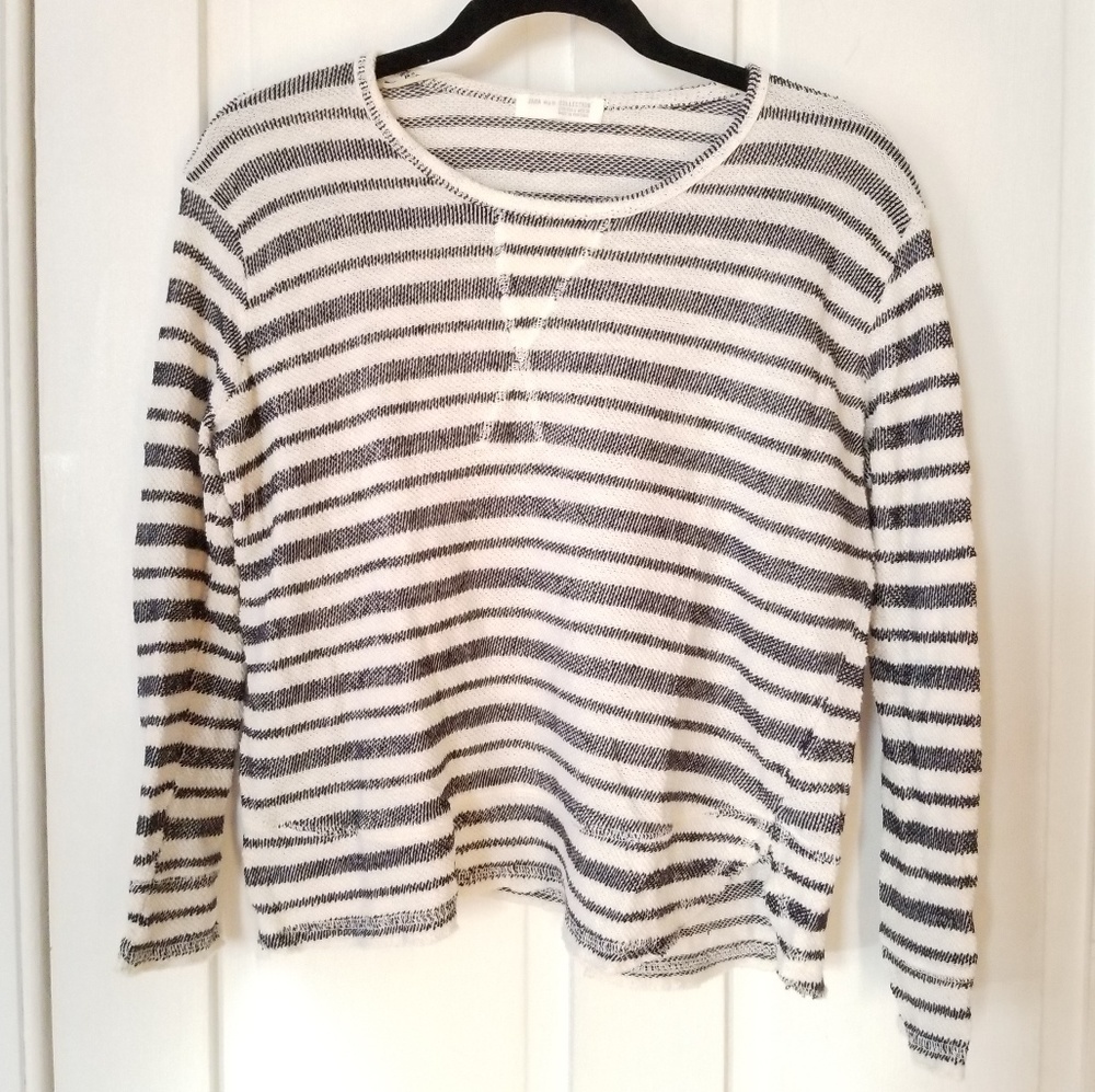 Zara Navy & White Horizontal Stripe Sweatshirt